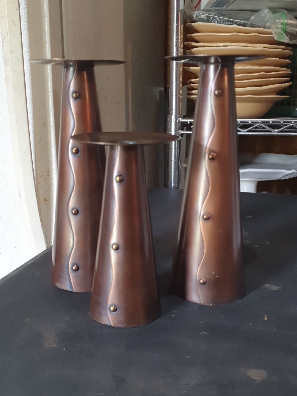 Set of 3 Decorative Copper Metal Candle Holders